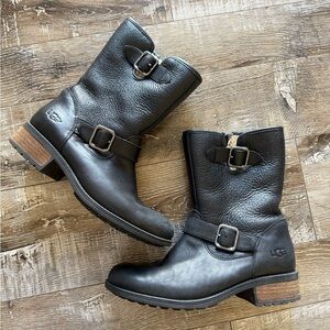 UGG Black Leather Moto Boots